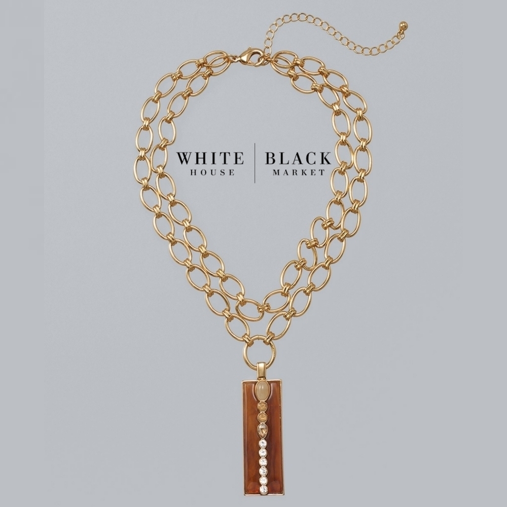 NWT WHBM Faceted Stone Pendant Link Gold Necklace